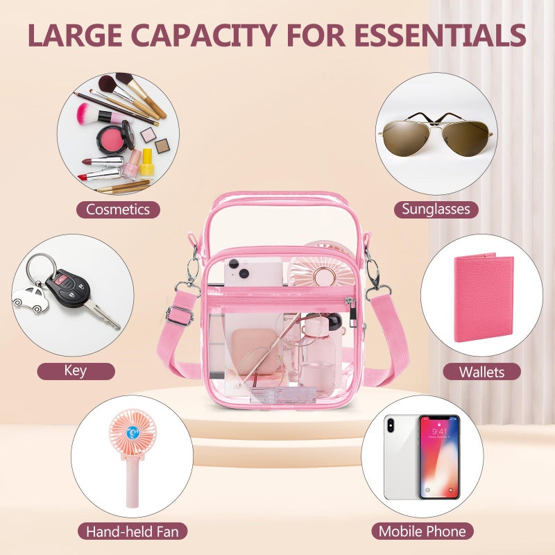 Blvornl Clear Crossbody Bag with Adjustable Shoulder Strap, Pink-small - Image 5